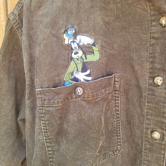 Mickey Unlimited Green Corduroy Goofy Mickey Embroidered Vintage Shirt Unisex S - Picture 2 of 14